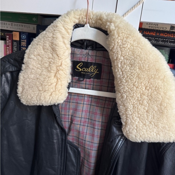 Vintage Scully 80s 90s retro leather black bomber flight jacket coat fur collar - Picture 5 of 8